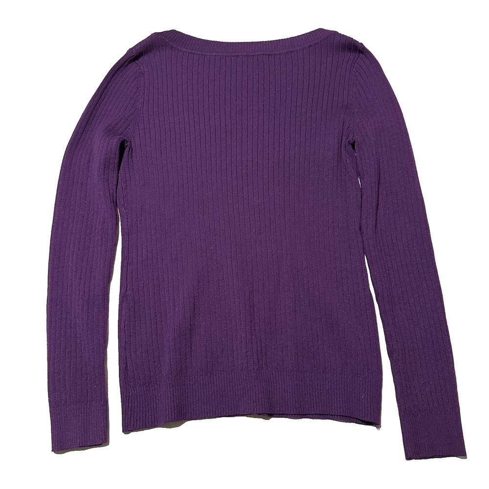 Merona Womens Purple Ribbed Knit Boat Neck Long Sleeve Sweater Large RN17730 - Picture 2 of 7